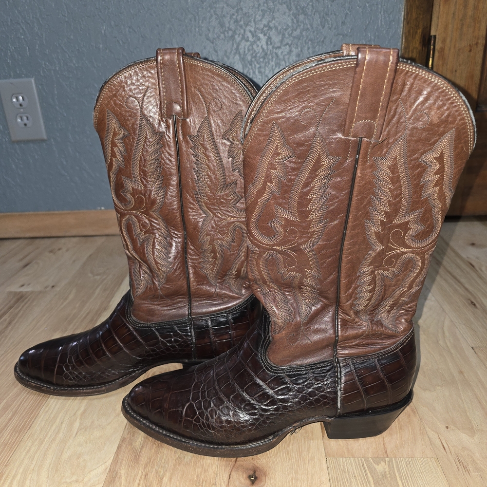Vintage Exotic Alligator Brown Cowboy Western Boots Premium Leather-Larry Mahan - Picture 2 of 14